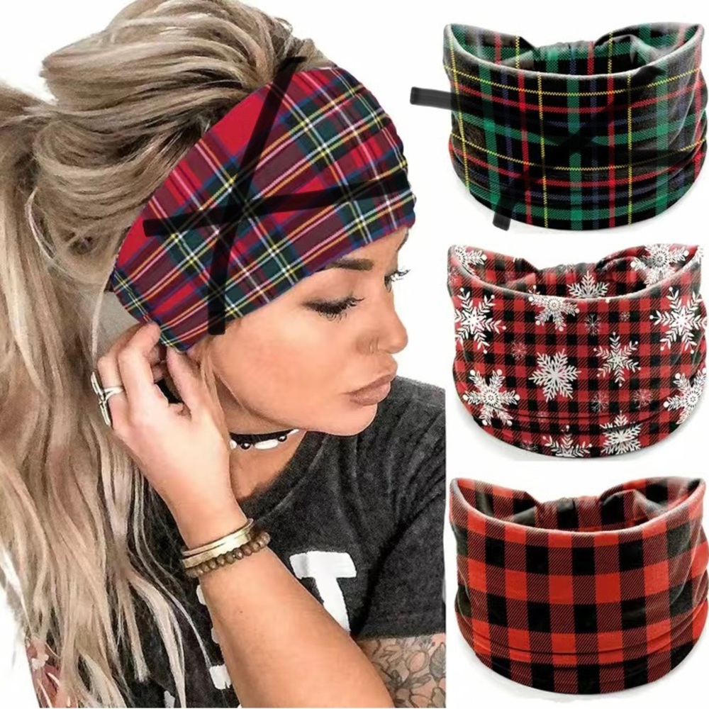Buffalo Plaid wide  Stretchy Headband- red & Black NEW - Picture 4 of 4